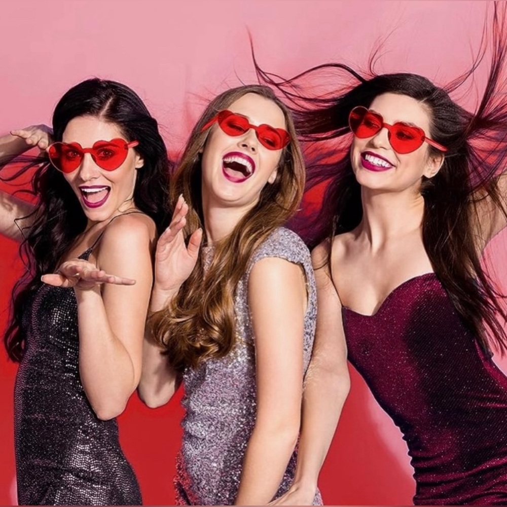 Red Heart Shaped Rimless Sunglasses Special Occasion Party Boho Y2K Festival - Picture 3 of 12